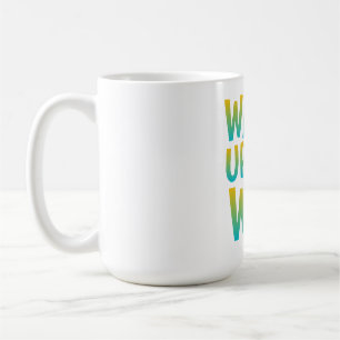 Wach auf und siege Motivations-Typografie Kaffeetasse