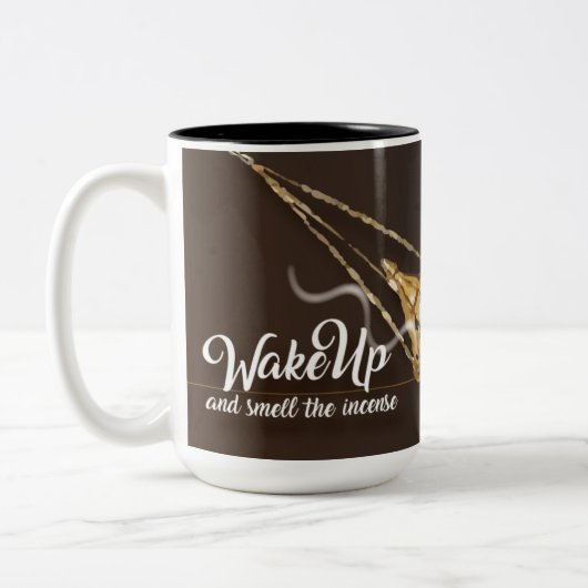 Wachen Sie auf u. riechen Sie den Weihrauch | Zweifarbige Tasse (Links)