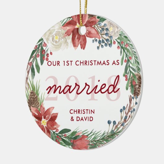 Wachen Sie unsere ersten Weihnachten als Verheirat Keramik Ornament (Links)