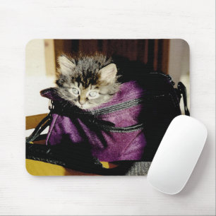 Waches Kätzchen in einem Burgunder-Geldbeutel Mousepad