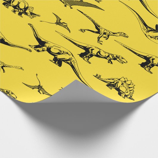 Wachpapier für gelbe Dinosaurier Geschenkpapier (Ecke)