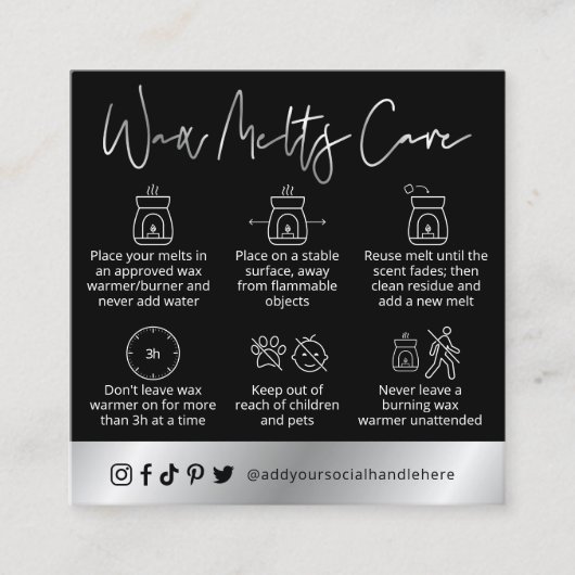 Wachs Meldelt Sicherheitshandbuch Schwarz & Silber Quadratische Visitenkarte (Vorderseite)