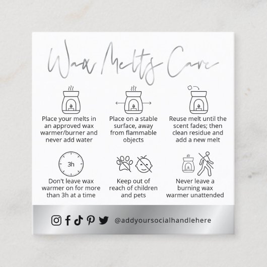 Wachs Meldelt Sicherheitsleitfaden Weiß und Silber Quadratische Visitenkarte (Vorderseite)