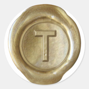 Wachs Siegel Monogram - Gold - Bold T - Runder Aufkleber