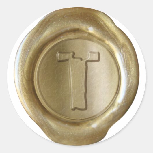 Wachs Siegel Monogram - Gold - Boulder T - Runder Aufkleber (Vorderseite)