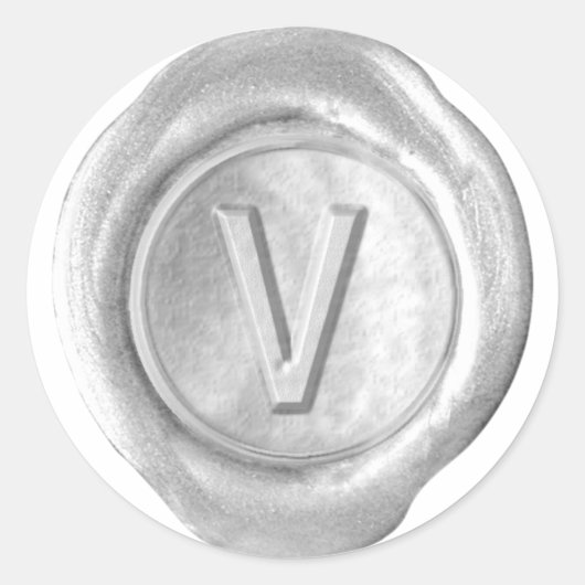 Wachs Siegel Monogram - Silver - Bold V - - Runder Aufkleber (Vorderseite)