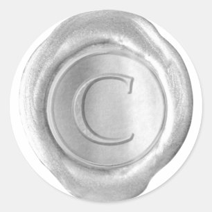 Wachs Siegel Monogram - Silver - Serif C - Runder Aufkleber