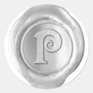 Wachs Siegel Monogram - Silver - Viktorianisch P - Runder Aufkleber
