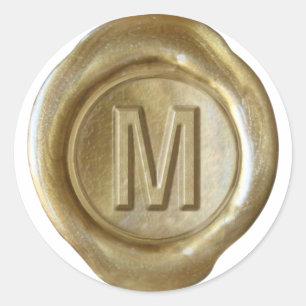 Wachs-Siegel-Monogramm - Gold - Fettes M - Runder Aufkleber