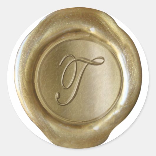 Wachs-Siegel-Monogramm - Gold - Schrift T - Runder Aufkleber (Vorderseite)