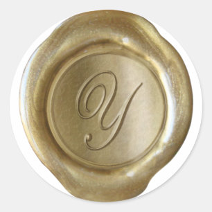 Wachs Siegel Monogramm - Gold - Schrift Y - Runder Aufkleber