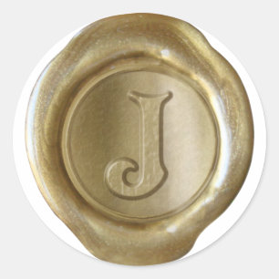 Wachs-Siegel-Monogramm - Gold - viktorianisches J Runder Aufkleber