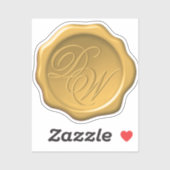 Wachs-Siegel-Monogramm-Goldgelbe Kalligrafie-Hochz Aufkleber (Blatt)