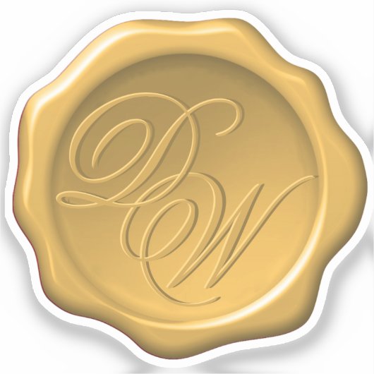 Wachs-Siegel-Monogramm-Goldgelbe Kalligrafie-Hochz Aufkleber (Vorderseite)
