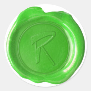 Wachs-Siegel-Monogramm - Grün - R - Runder Aufkleber