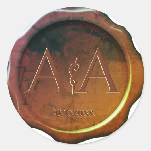 Wachs-Siegel-Monogramm-Hochzeitsticker Runder Aufkleber (Vorderseite)