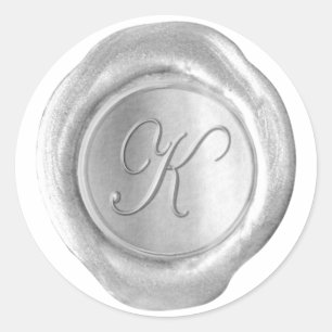Wachs Siegel Monogramm - Juah Silber - K - Runder Aufkleber