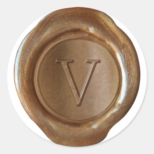 Wachs Siegel Monogramm - Kupfer - Serif V - Runder Aufkleber (Vorderseite)
