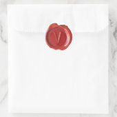 Wachs Siegel Monogramm - Rot - Fett V - Runder Aufkleber (Tasche)