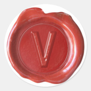 Wachs Siegel Monogramm - Rot - Fett V - Runder Aufkleber