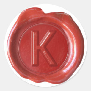 Wachs-Siegel-Monogramm - Rot - Fettes K - Runder Aufkleber
