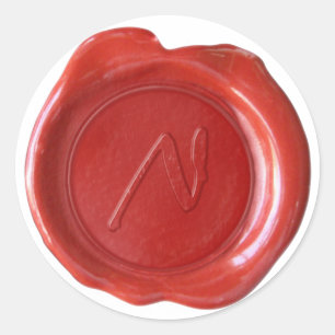 Wachs-Siegel-Monogramm - Rot - Künstlerisches N - Runder Aufkleber