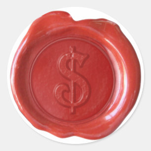 Wachs-Siegel-Monogramm - Rot - Viktorianisch $ - Runder Aufkleber