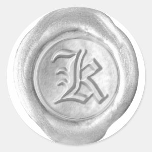 Wachs Siegel Monogramm - Silber - Altenglisch K - Runder Aufkleber