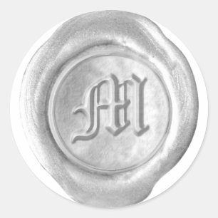 Wachs Siegel Monogramm - Silber - Altenglisch M - Runder Aufkleber