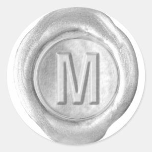Wachs-Siegel-Monogramm - Silber - Fettes M - Runder Aufkleber