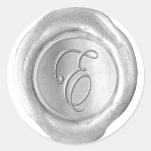 Wachs Siegel Monogramm - Silber - Schrift E - Runder Aufkleber