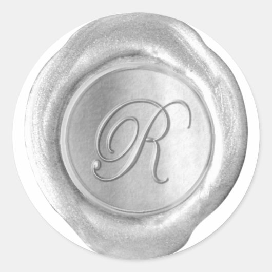 Wachs-Siegel-Monogramm - Silber - Schrift R - Runder Aufkleber (Vorderseite)