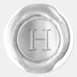 Wachs-Siegel-Monogramm - Silber - Serif H - Runder Aufkleber