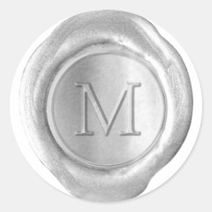 Wachs-Siegel-Monogramm - Silber - Serif M - Runder Aufkleber