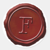Wachs Siegel Red Monogram F Initial Runder Aufkleber (Vorderseite)