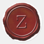 Wachs Siegel Red Monogram Z Initial Runder Aufkleber (Vorderseite)