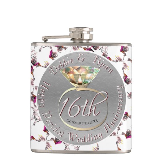 Wachs, Statice & Peridot zum 16. Jahrestag der Hoc Flachmann (Vorderseite)