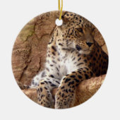 Wachsame Leopard-Verzierung Keramikornament (Vorne)