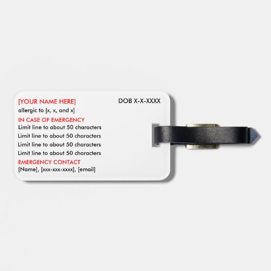 Wachsamer ID/ICE Umbau der Allergie- Gepäckanhänger (Rückseite horizontal)