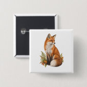 Wachsamer Rotfuchs mit Wald-Farnen Button (Vorne & Hinten)