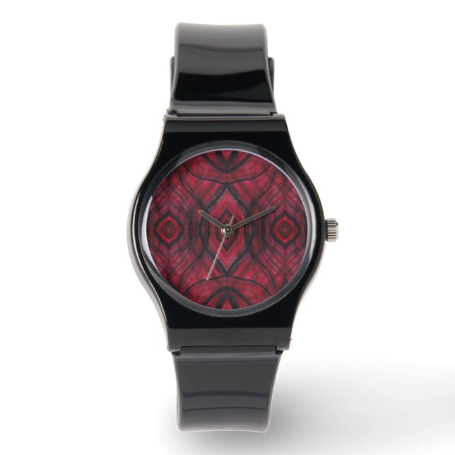 Wachsamkeit Rote Abstrakte Aquarellkunst Armbanduhr (Vorderseite)
