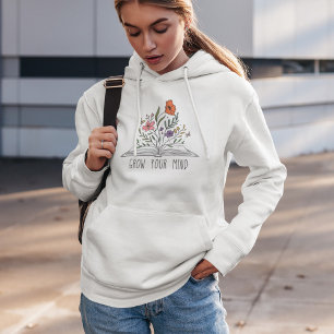 Wachse Deinen Geist Boho Wildblume und Buch Hoodie