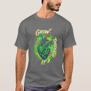 Wachse hindurch Neon-Botanisches Herz T-Shirt