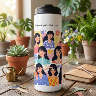 Wachse in Deinem Eigenen Tempo Floral Damen Porträ Thermosbecher
