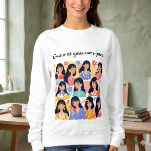 Wachse in Deinem Eigenen Tempo Floral Frauenportra Sweatshirt