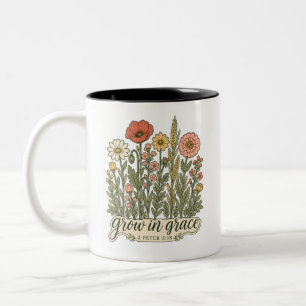 Wachse in Gnade - Christliches florales Bibelvers- Zweifarbige Tasse