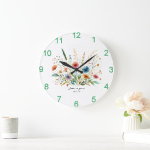 Wachse in Gnade floral Große Wanduhr