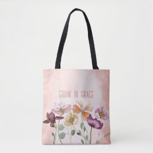 Wachse in Gnade Wasserfarben-Blumen-Monogramm Tasche