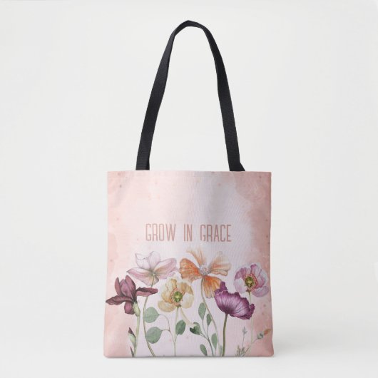 Wachse in Gnade Wasserfarben-Blumen-Monogramm Tasche (Vorderseite)