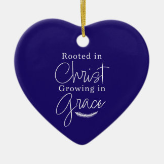 Wachsend in Gnade Blau und Weiß Herz Weihnachten Keramik Ornament